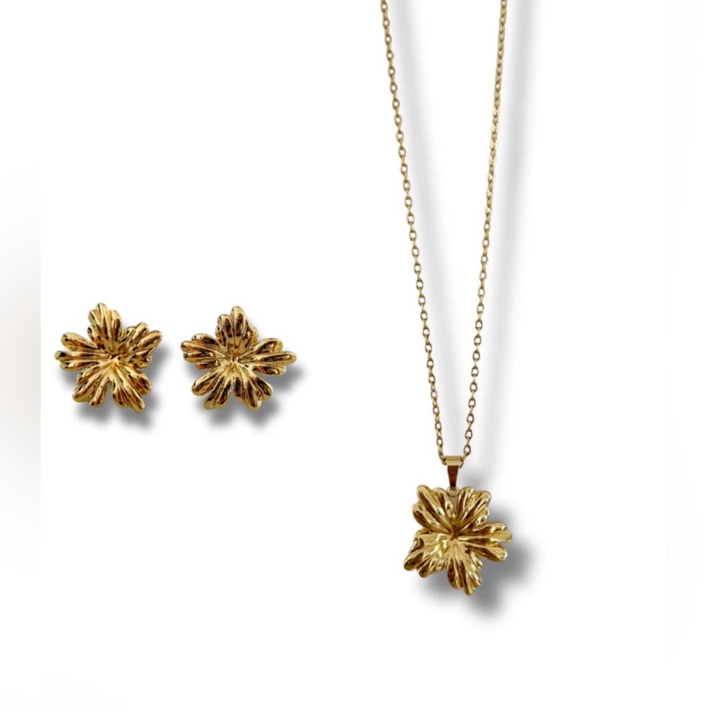 Beautiful 🌸Gold Floral Jewelry Set steel 18k